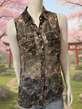 Sheer Sleeveless Camouflage Blouse